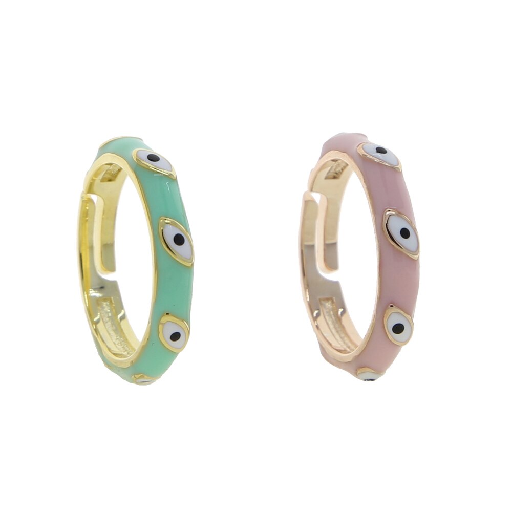 Pink/Green Enamel Evil Eye Ring