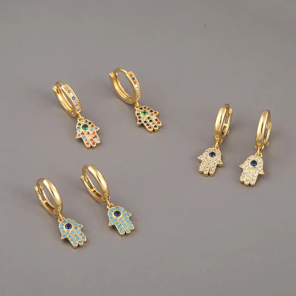 Hamsa Hand Drop Hoop Earrings