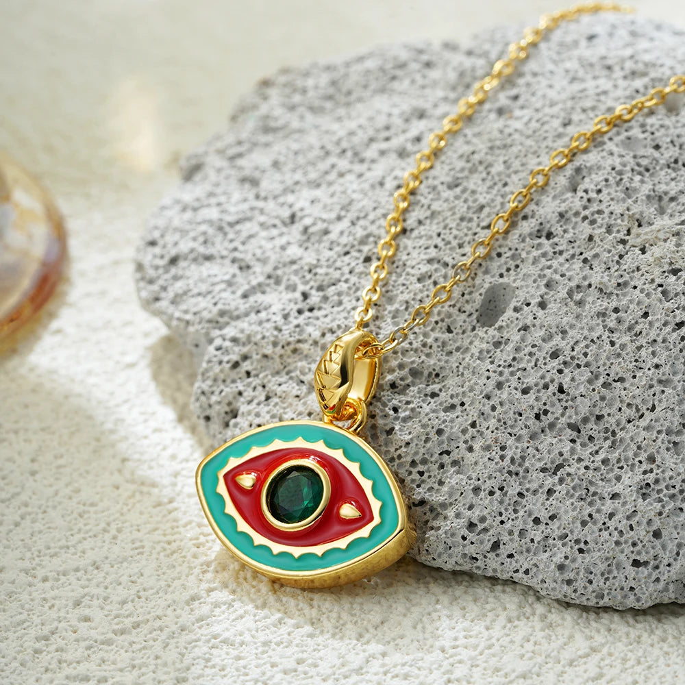 Vintage Colourful Evil Eye Pendant Necklace