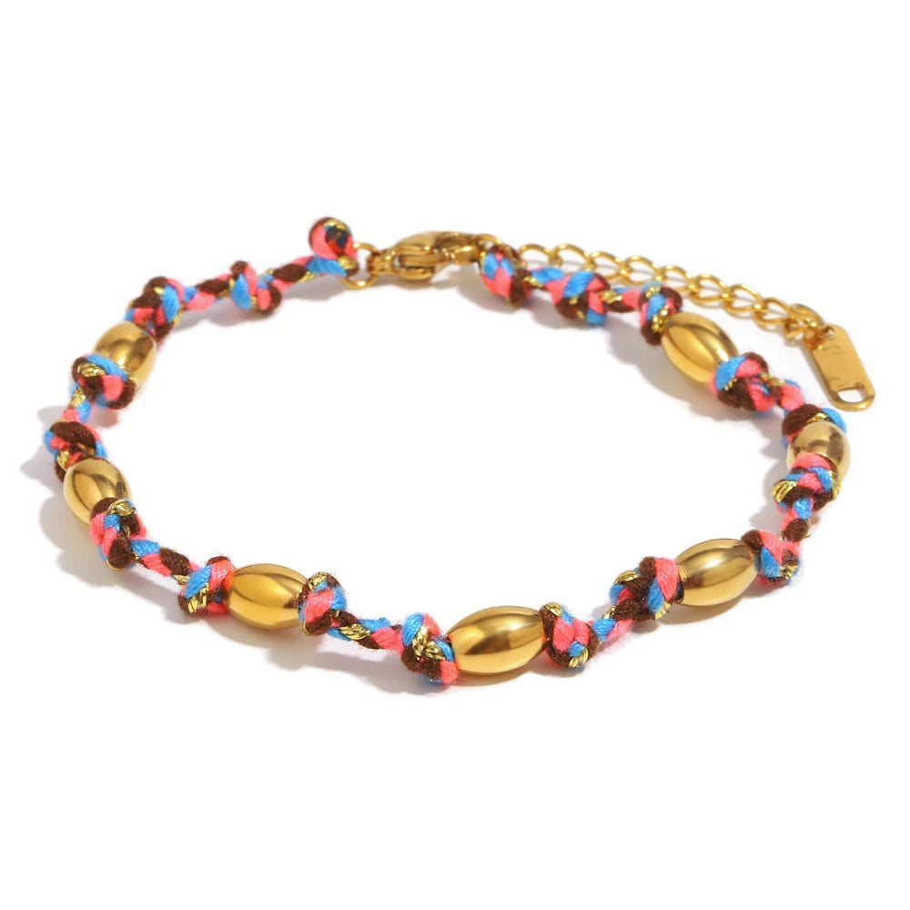 Mixed Colour Rope Bead Bracelet 18K Gold Plated