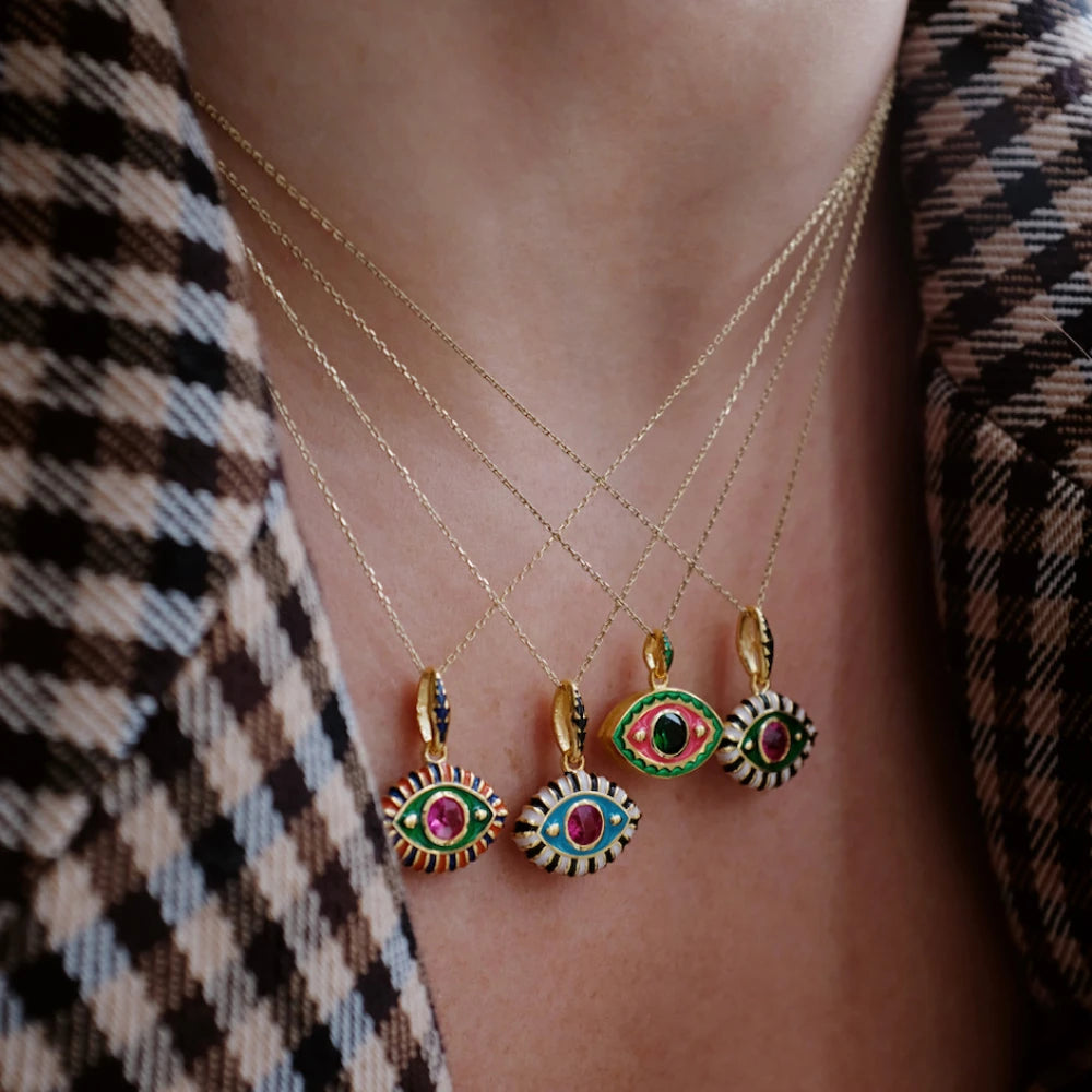 Vintage Colourful Evil Eye Pendant Necklace