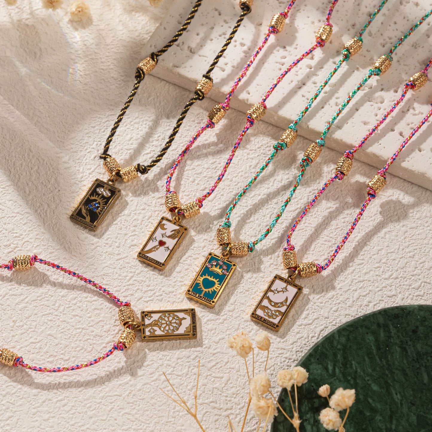 Cotton Rope Tarot Card Pendant Necklace