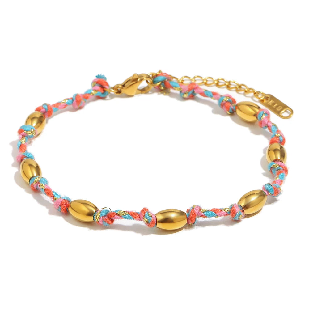 Mixed Colour Rope Bead Bracelet 18K Gold Plated