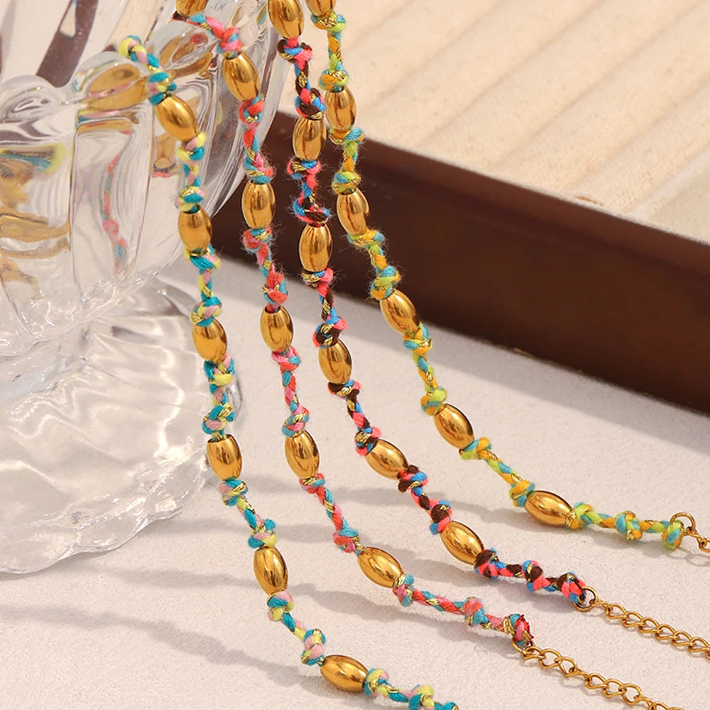 Mixed Colour Rope Bead Bracelet 18K Gold Plated