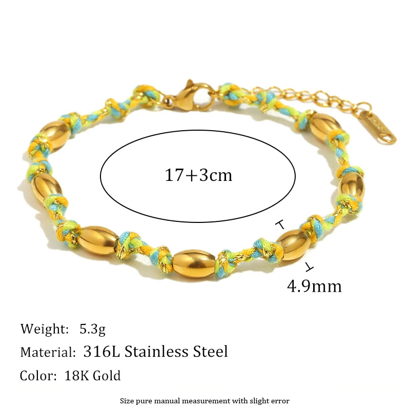 Mixed Colour Rope Bead Bracelet 18K Gold Plated