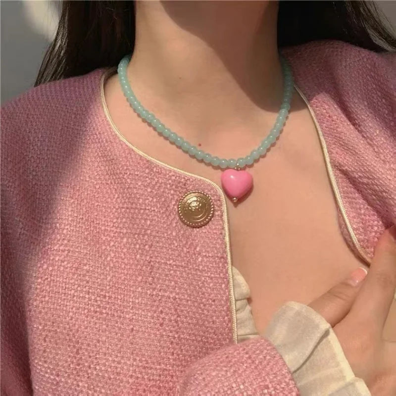 Beaded Heart Pendant Necklace