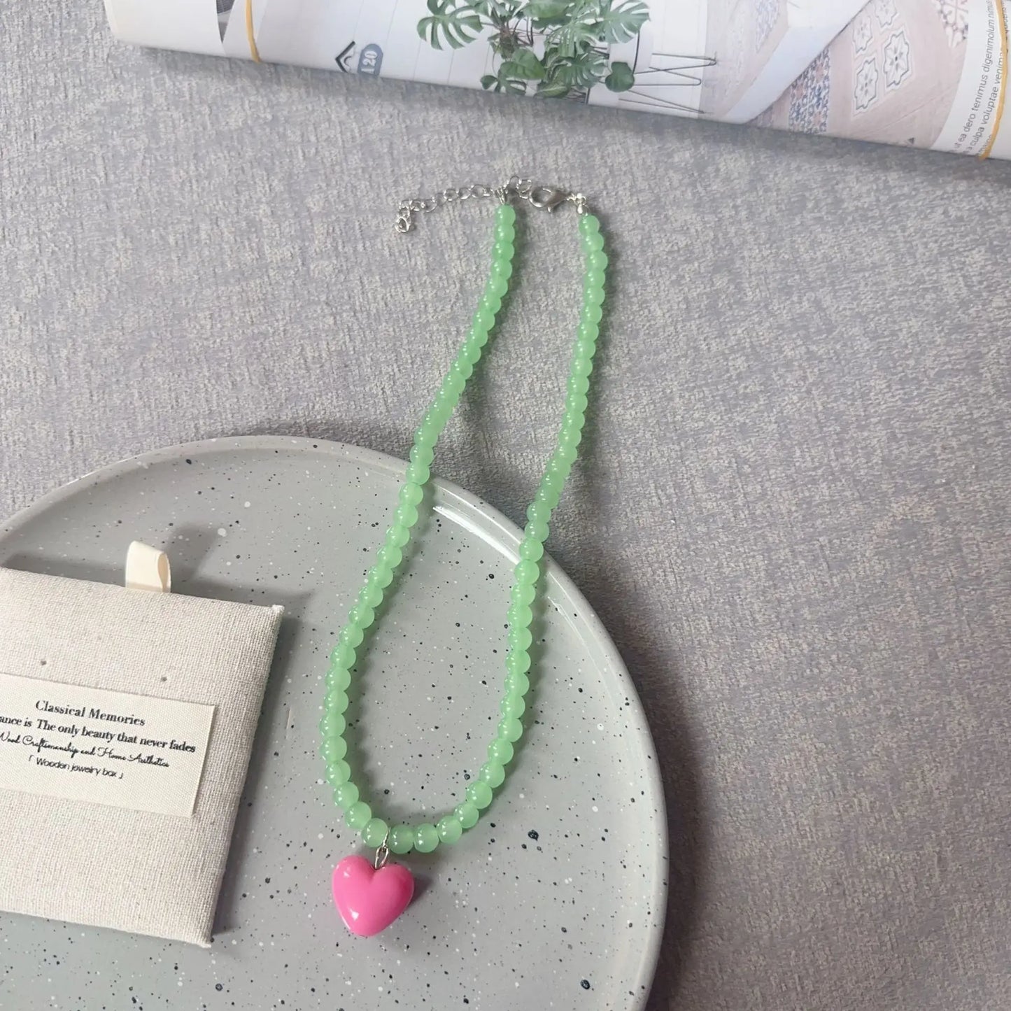 Beaded Heart Pendant Necklace