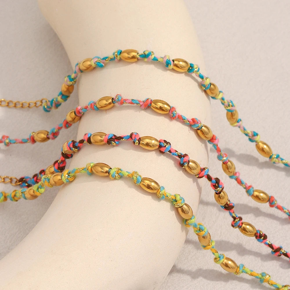 Mixed Colour Rope Bead Bracelet 18K Gold Plated