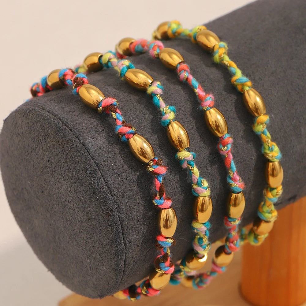 Mixed Colour Rope Bead Bracelet 18K Gold Plated