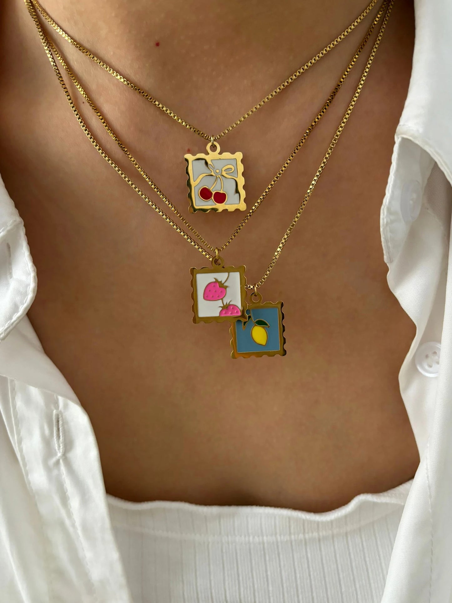 Fruit Square Pendant Necklace