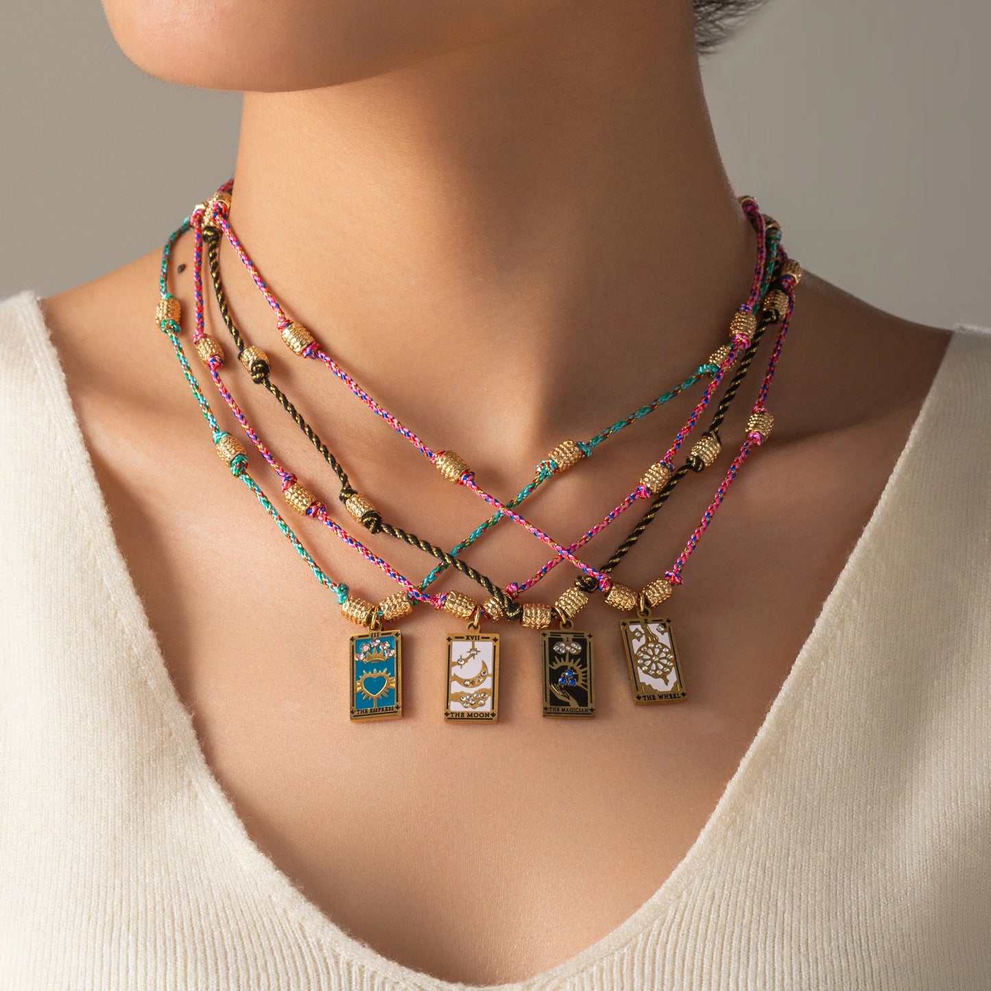 Cotton Rope Tarot Card Pendant Necklace