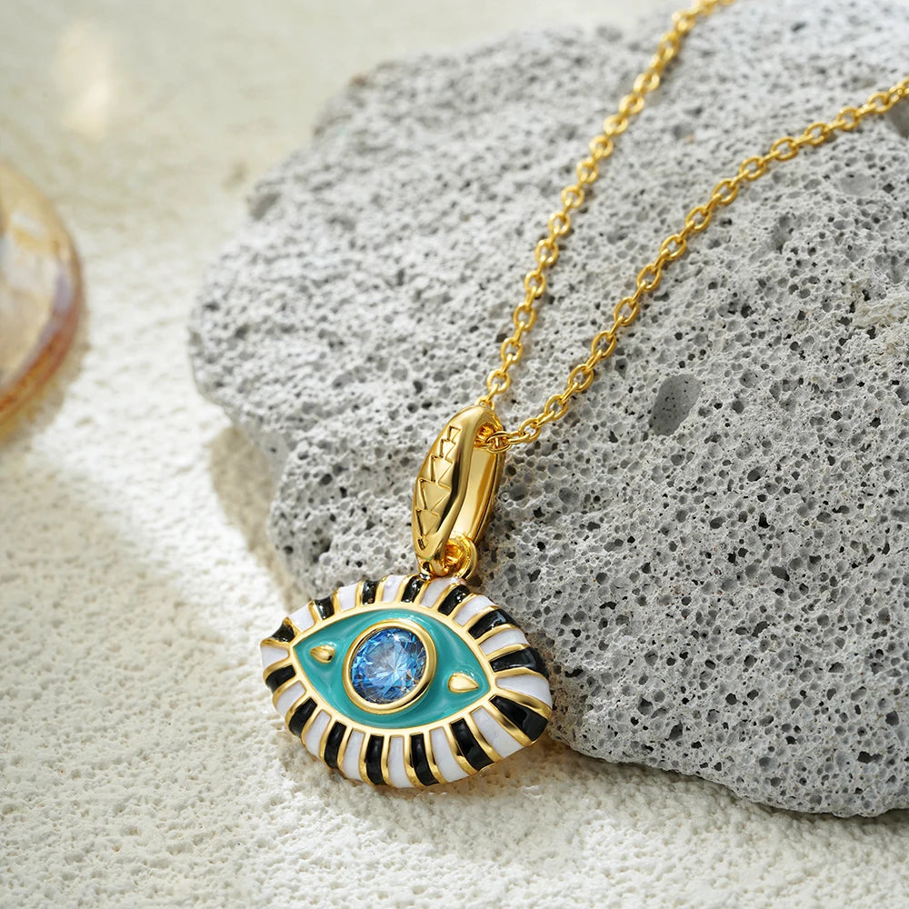Vintage Colourful Evil Eye Pendant Necklace