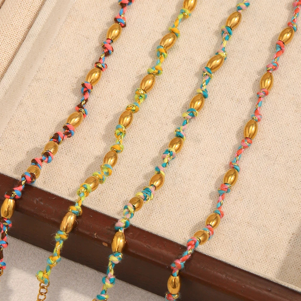 Mixed Colour Rope Bead Bracelet 18K Gold Plated