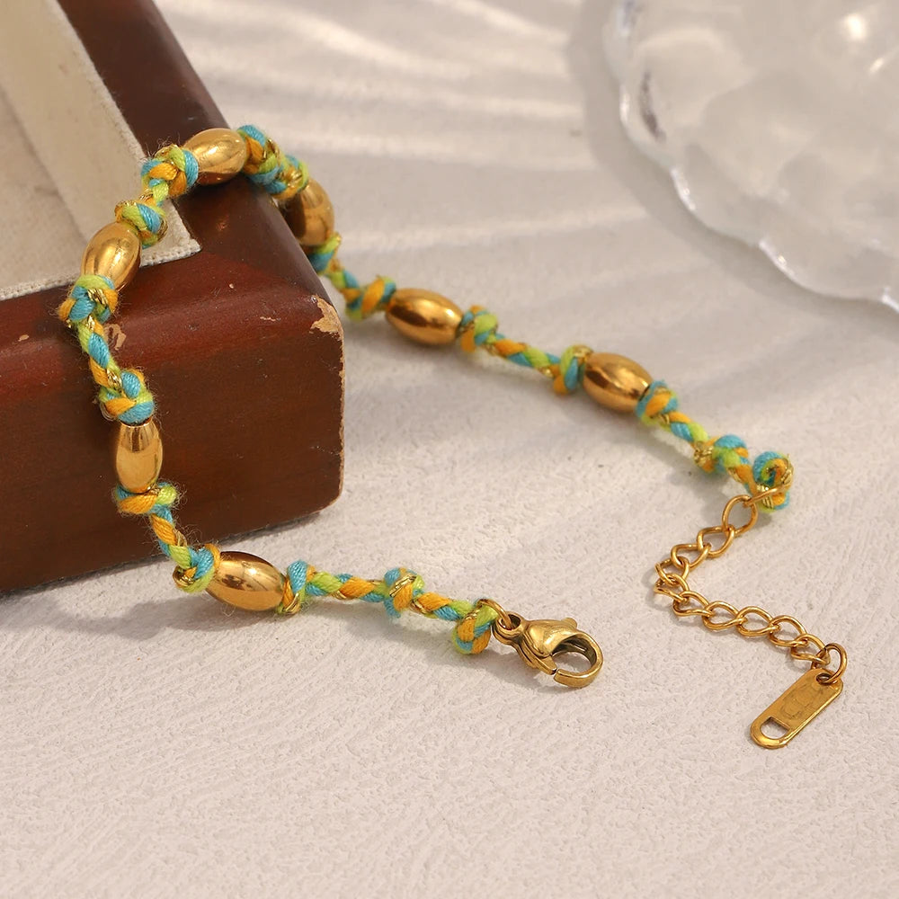 Mixed Colour Rope Bead Bracelet 18K Gold Plated