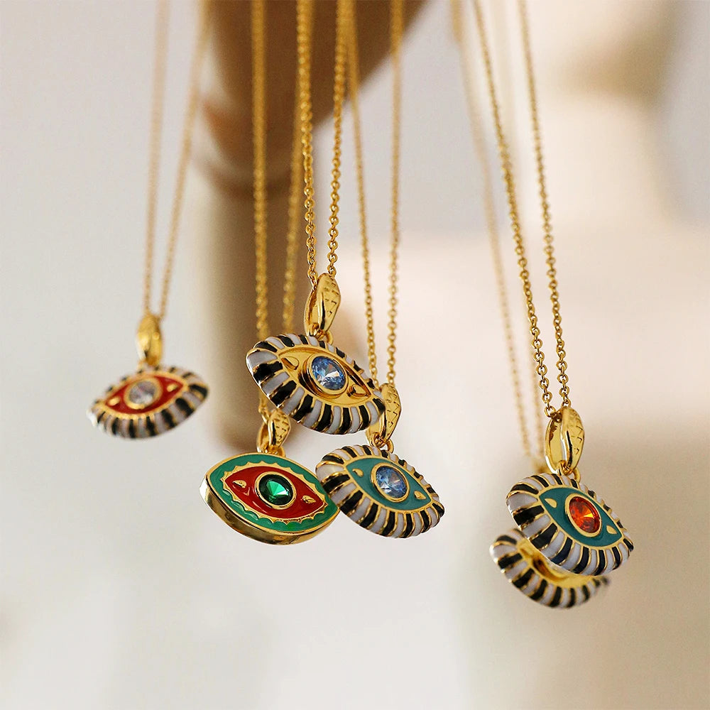 Vintage Colourful Evil Eye Pendant Necklace