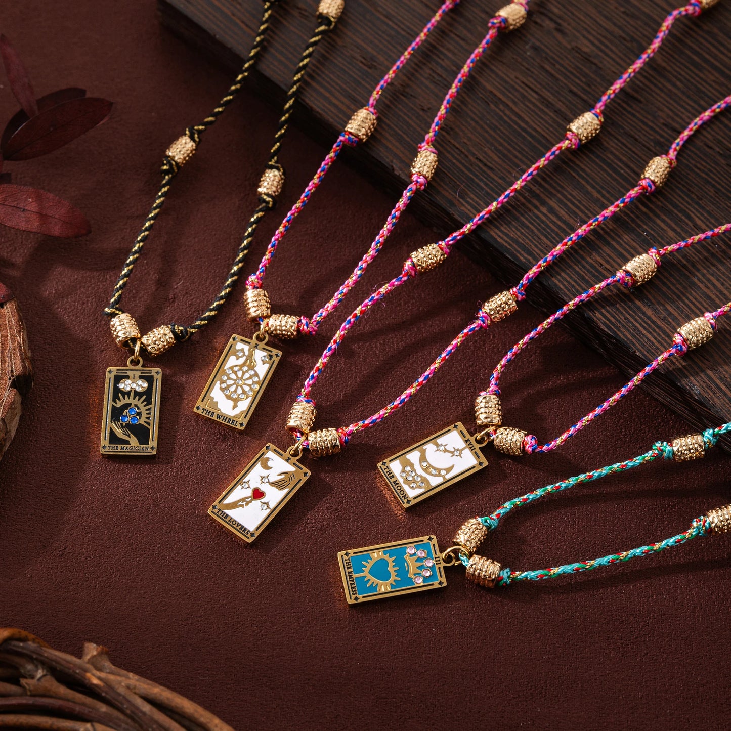 Cotton Rope Tarot Card Pendant Necklace