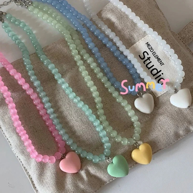 Beaded Heart Pendant Necklace