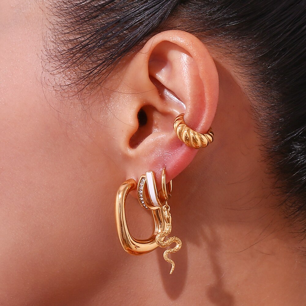 Snake Pendant Hoop Earrings