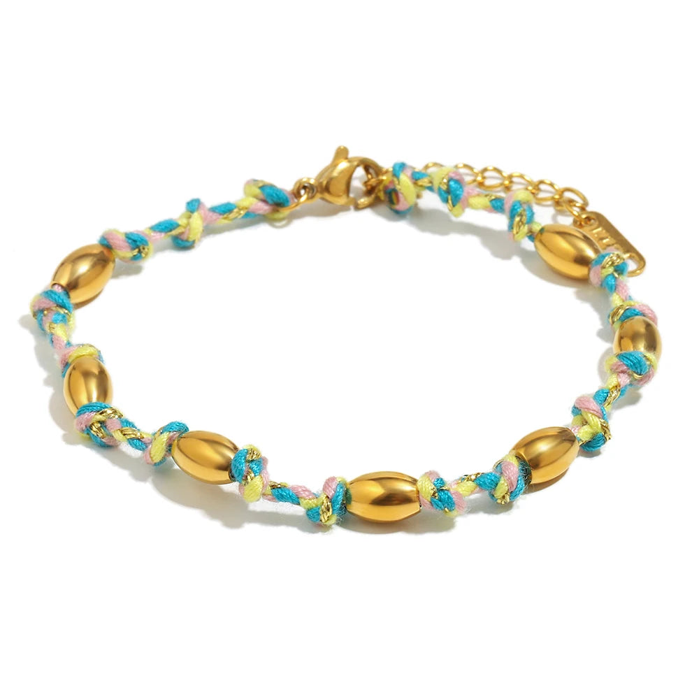Mixed Colour Rope Bead Bracelet 18K Gold Plated