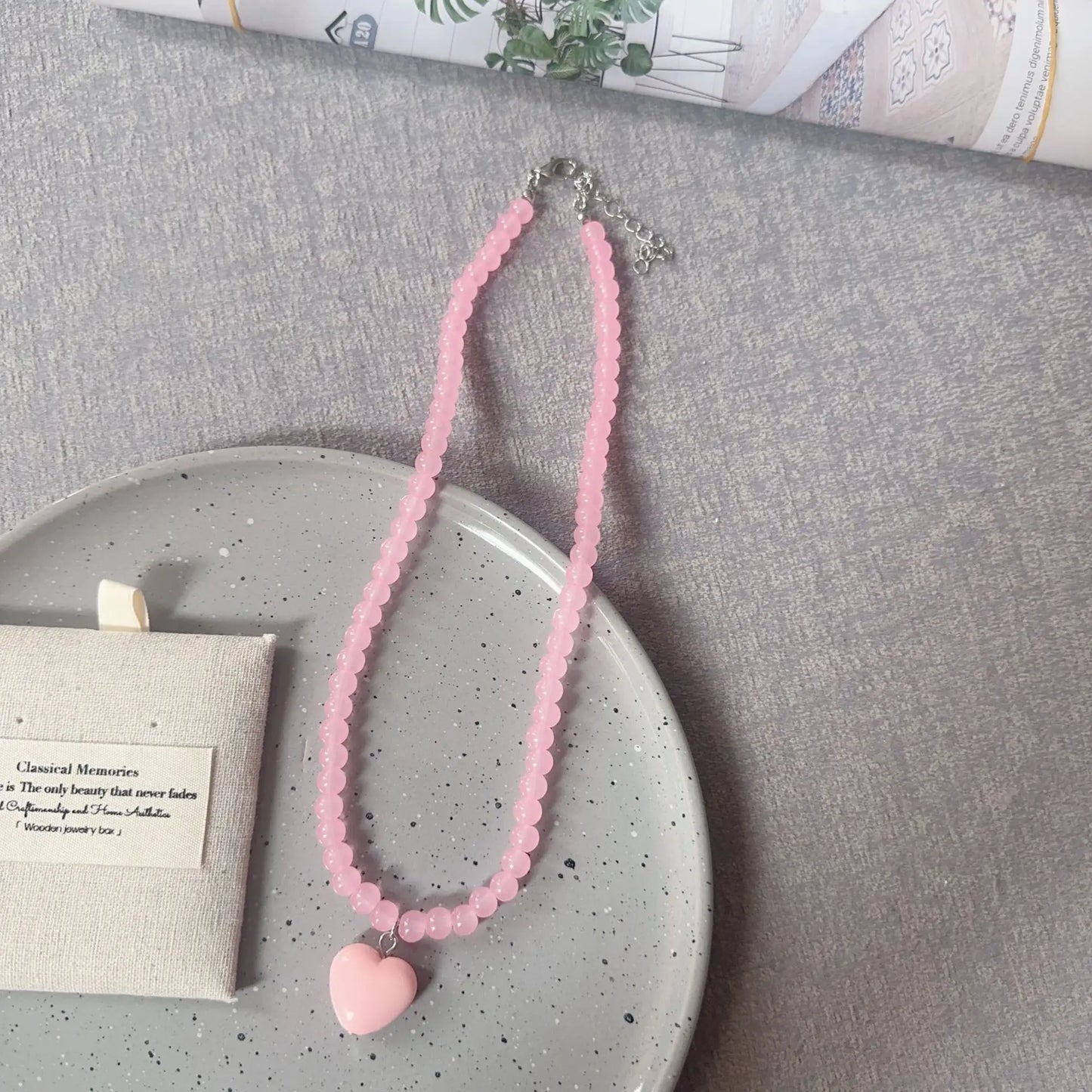 Beaded Heart Pendant Necklace