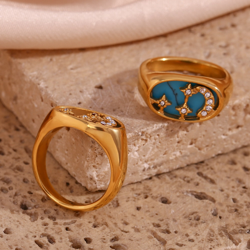 Moon & Stars Signet Ring