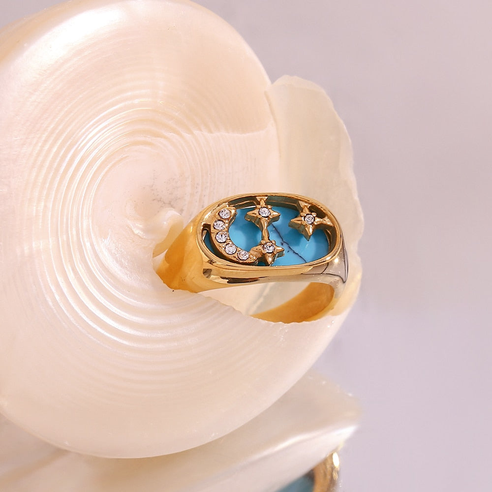 Moon & Stars Signet Ring