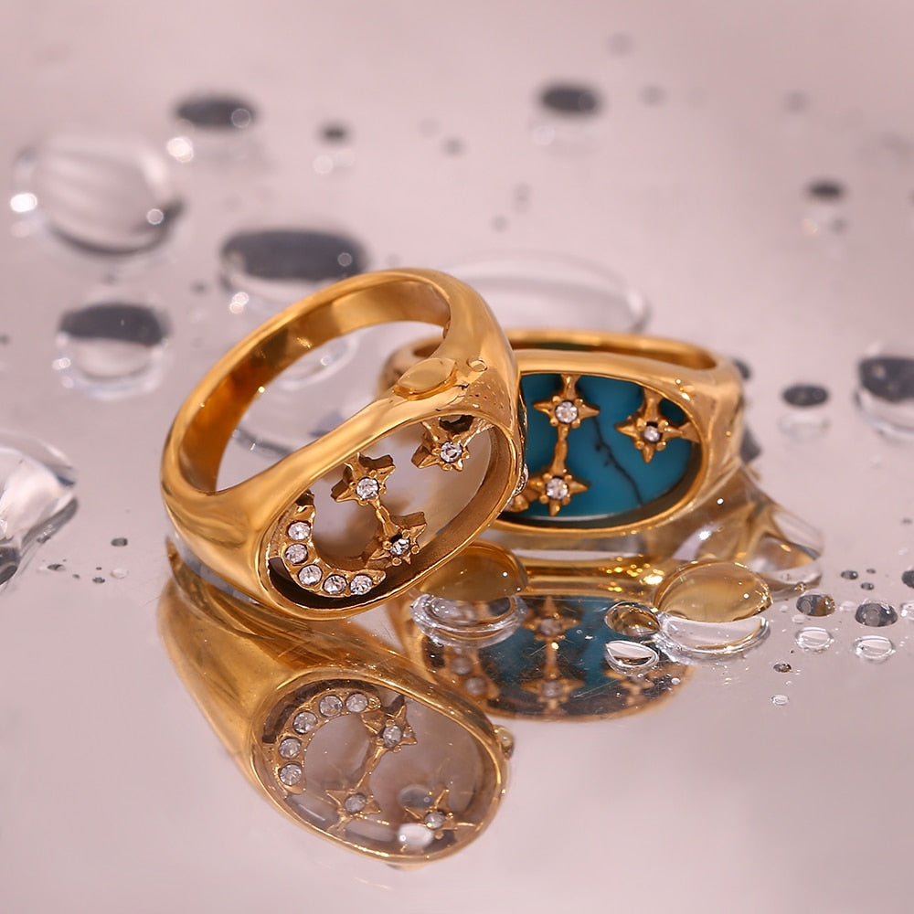Moon & Stars Signet Ring