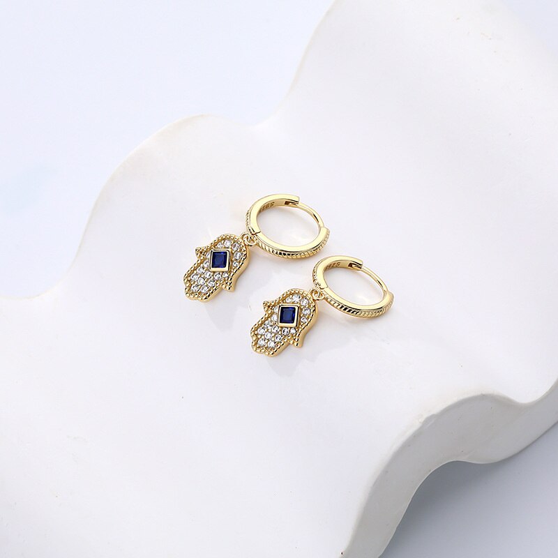 Sterling Silver Hamsa Drop Earrings