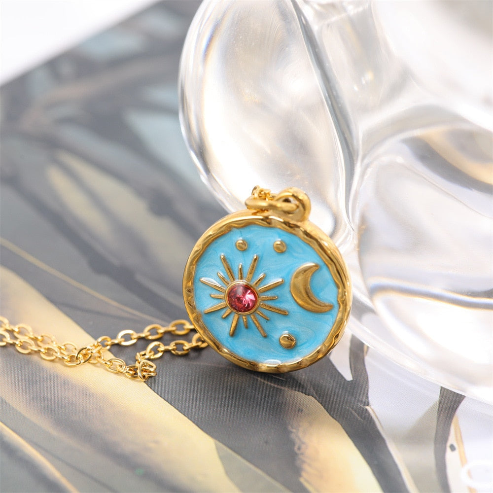 Crescent Moon Star Pendant Necklace