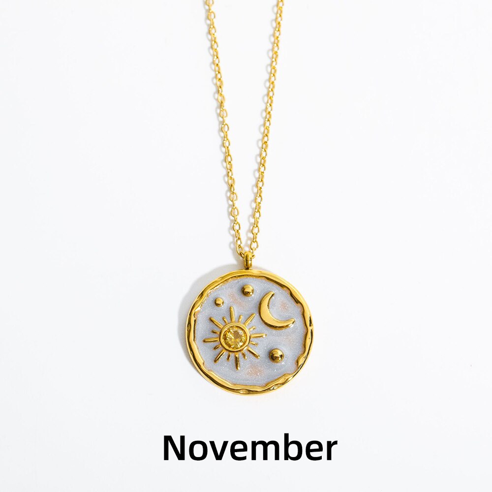 Vintage Moon Sun Birthstone Necklace