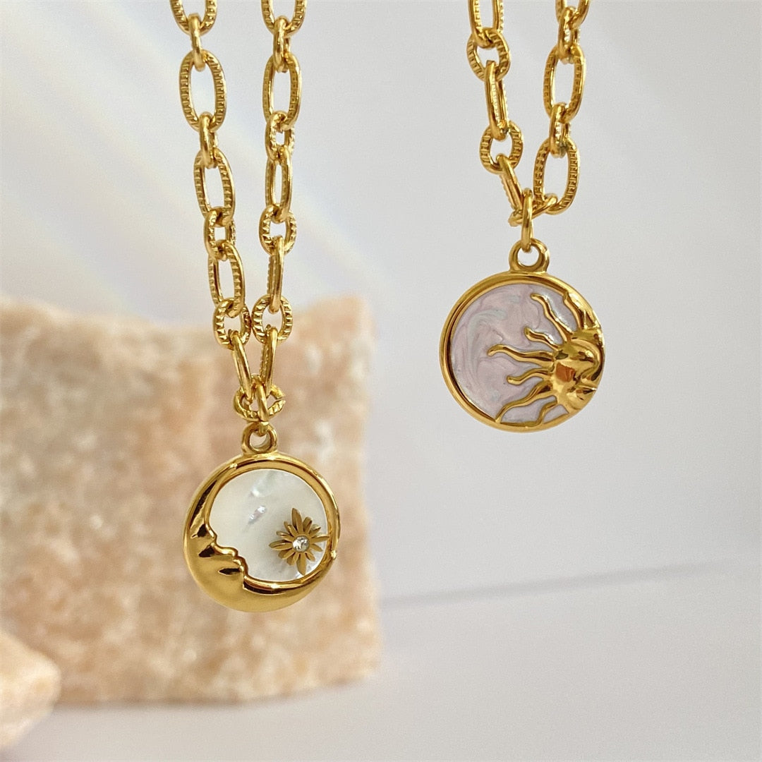 Vintage Sun and Moon Pendant Necklace