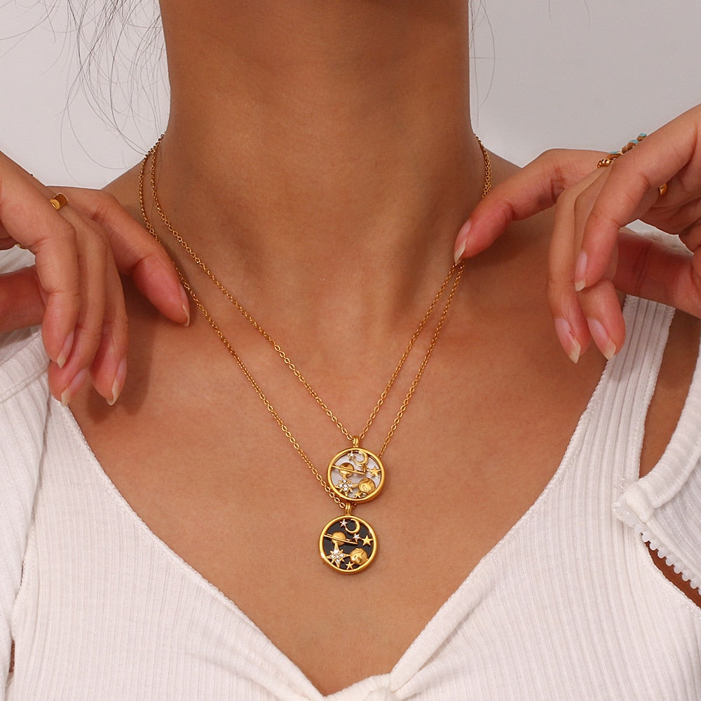 Round Disc Universe Pendant Necklace