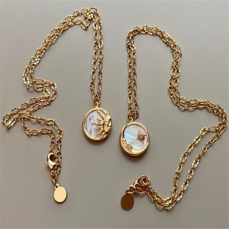 Vintage Sun and Moon Pendant Necklace