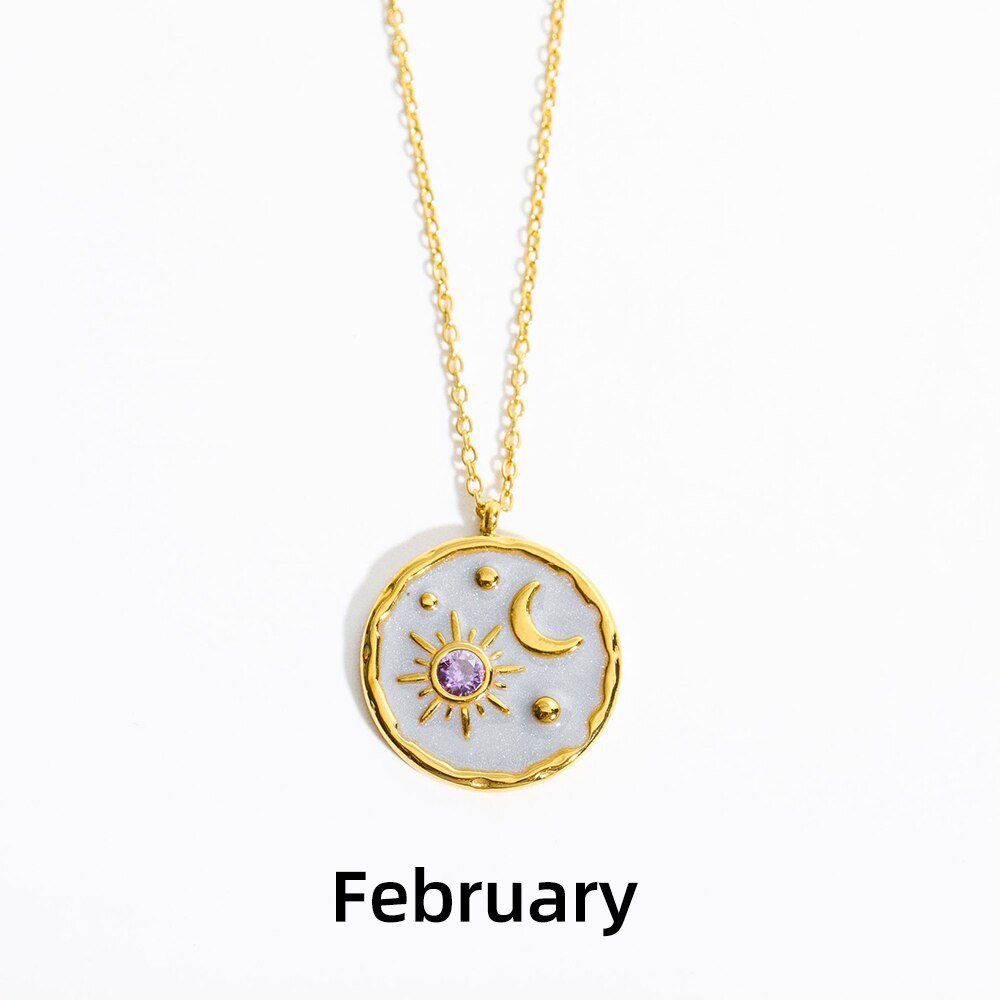 Vintage Moon Sun Birthstone Necklace