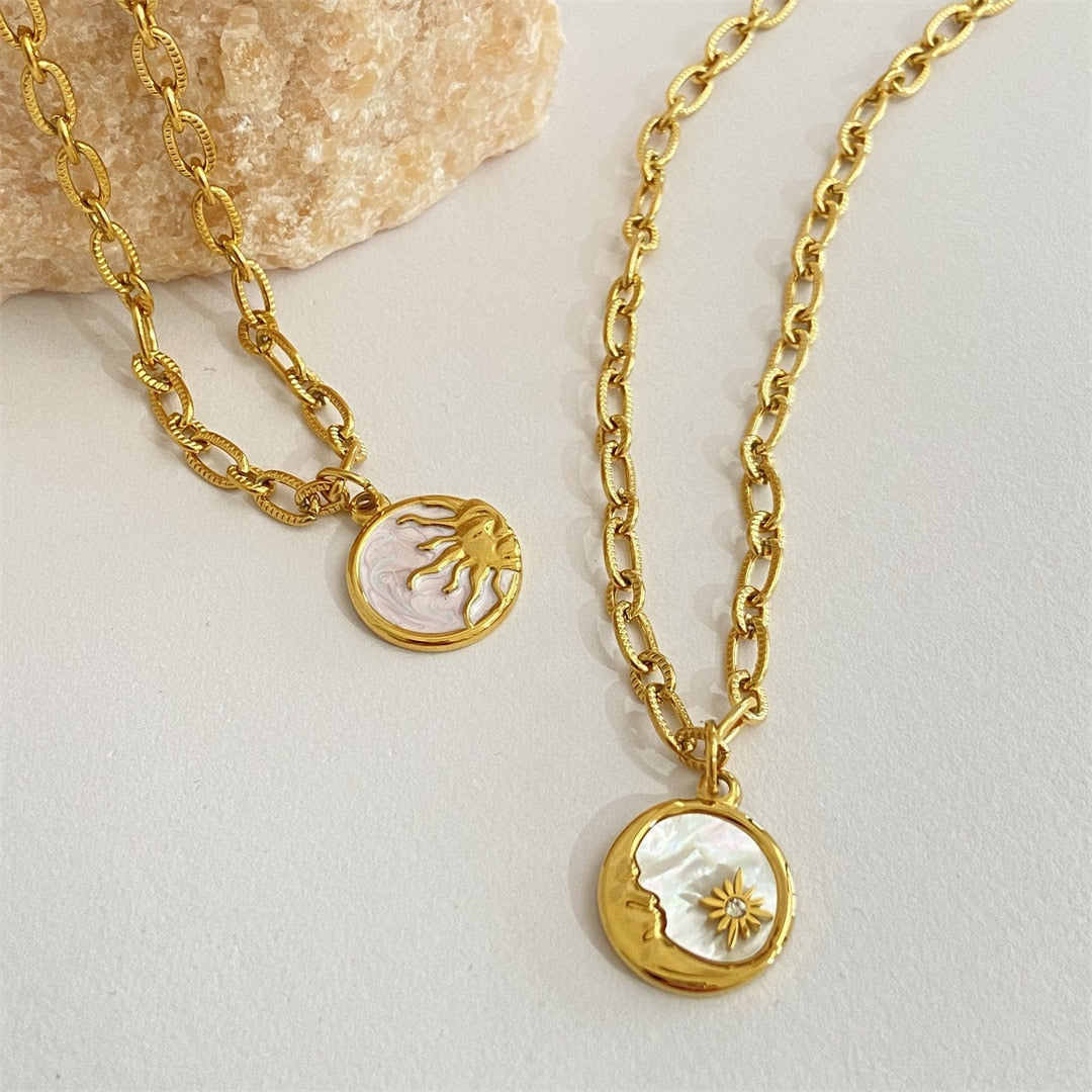 Vintage Sun and Moon Pendant Necklace