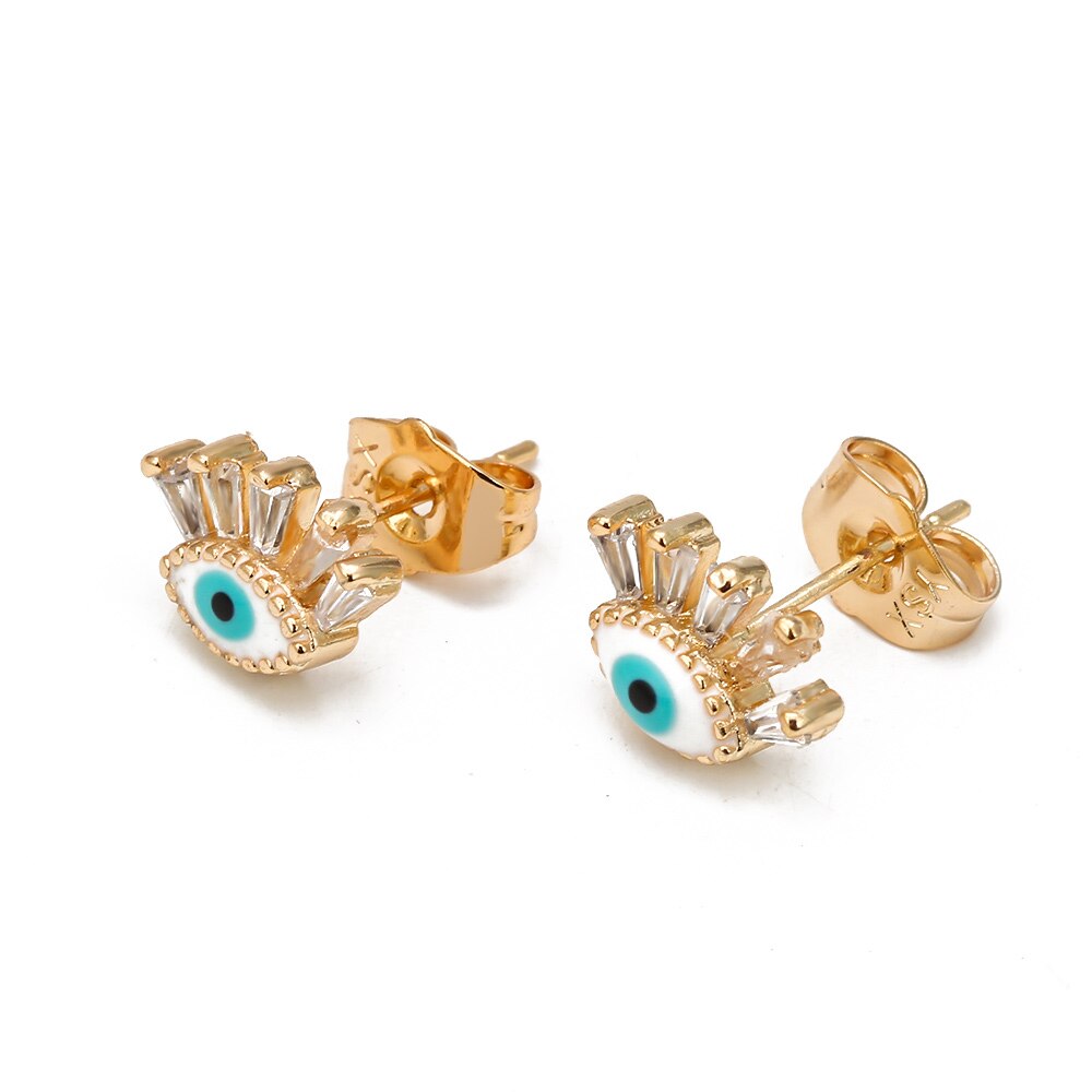 Evil Eye Enamel & Zircon Stud Earrings