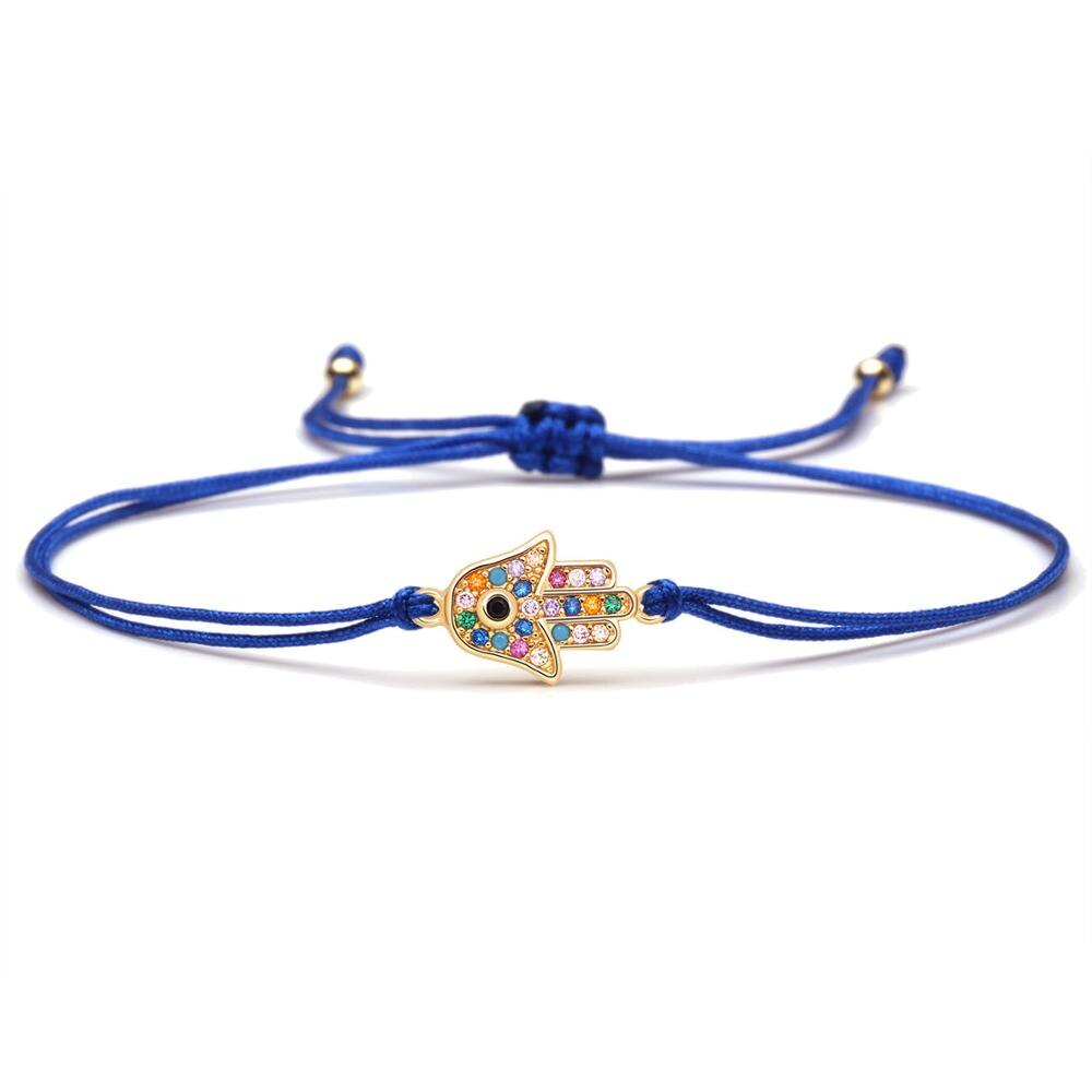 Rainbow Zirconia Fatima Hand Rope Bracelet