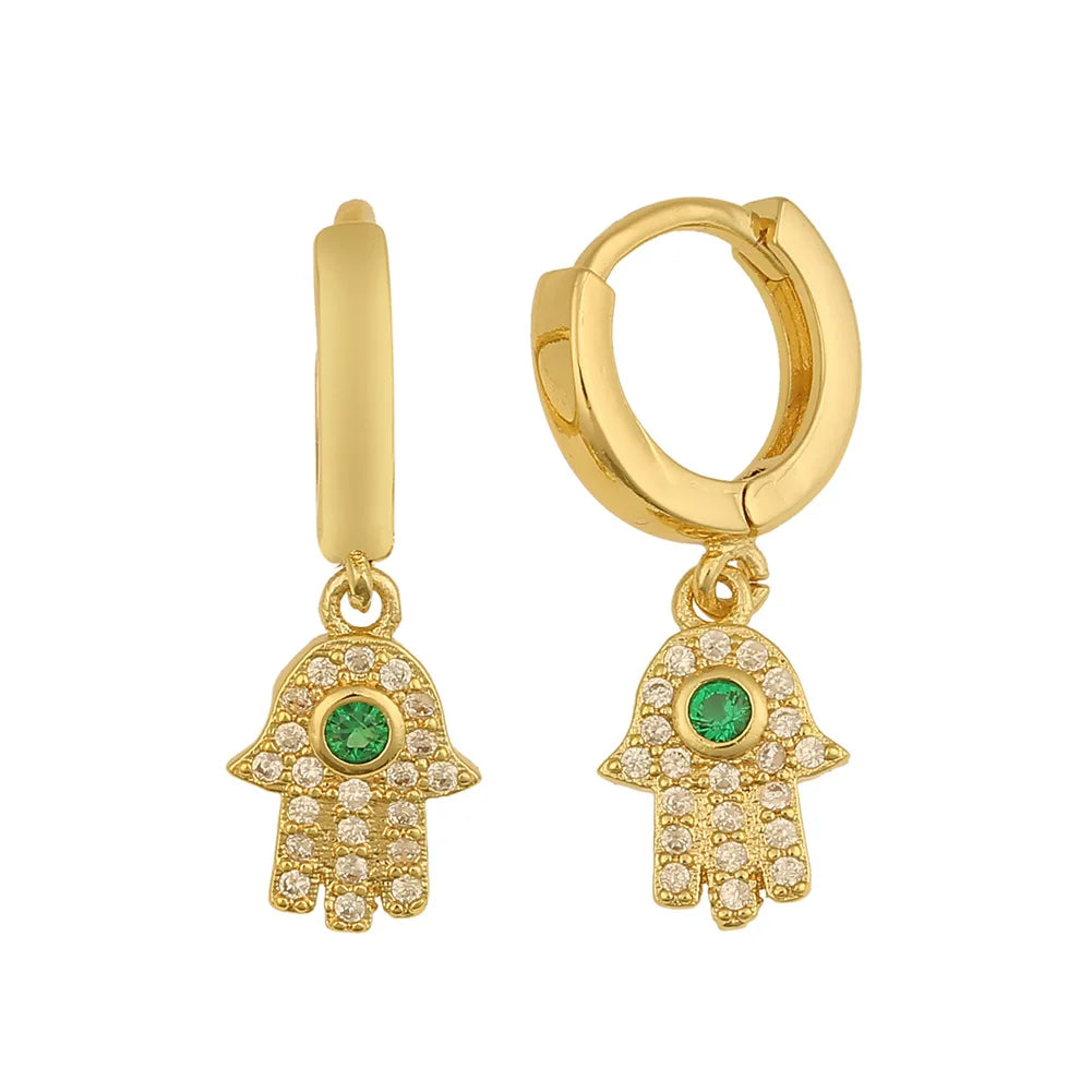 Hamsa Hand Drop Hoop Earrings