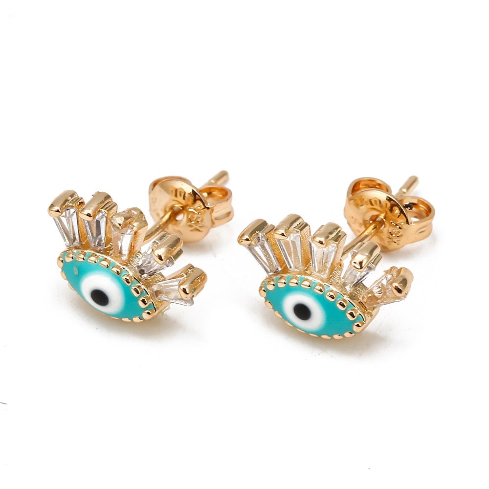 Evil Eye Enamel & Zircon Stud Earrings