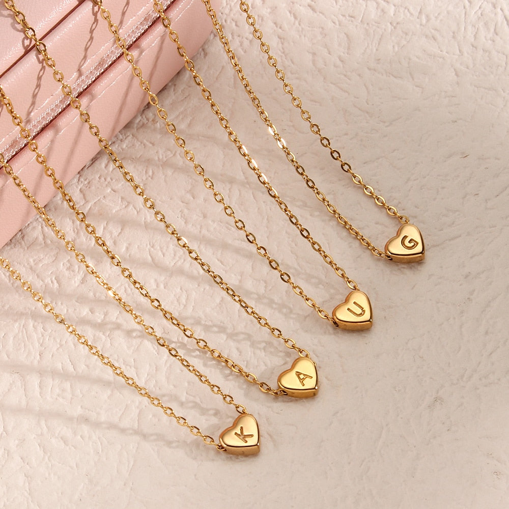 18k Gold Plated Mini Heart Letter Pendant Necklace