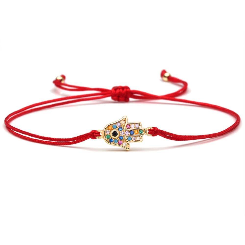 Rainbow Zirconia Fatima Hand Rope Bracelet