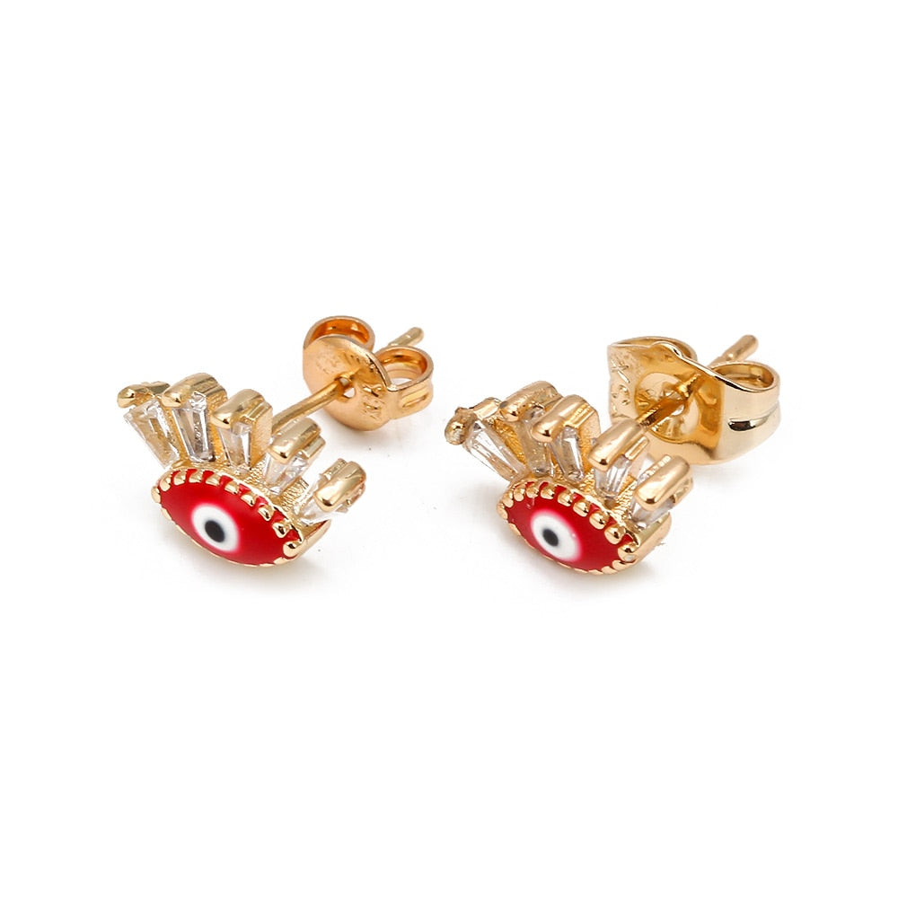 Evil Eye Enamel & Zircon Stud Earrings