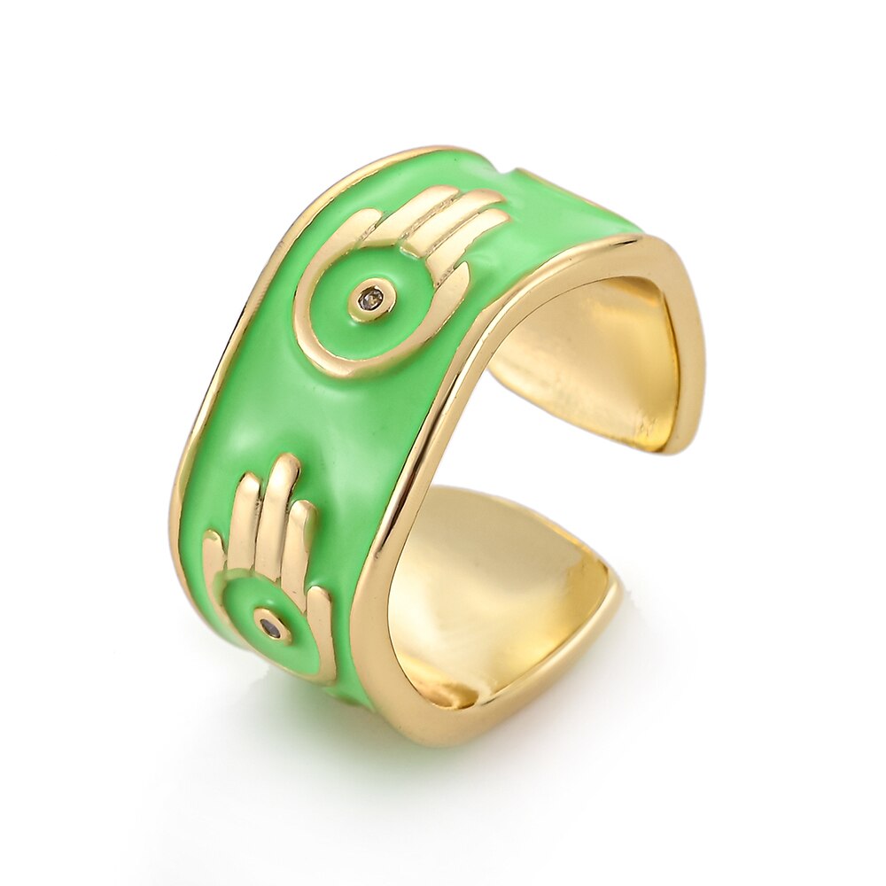 Enamel Wavey Hamsa Hand Ring