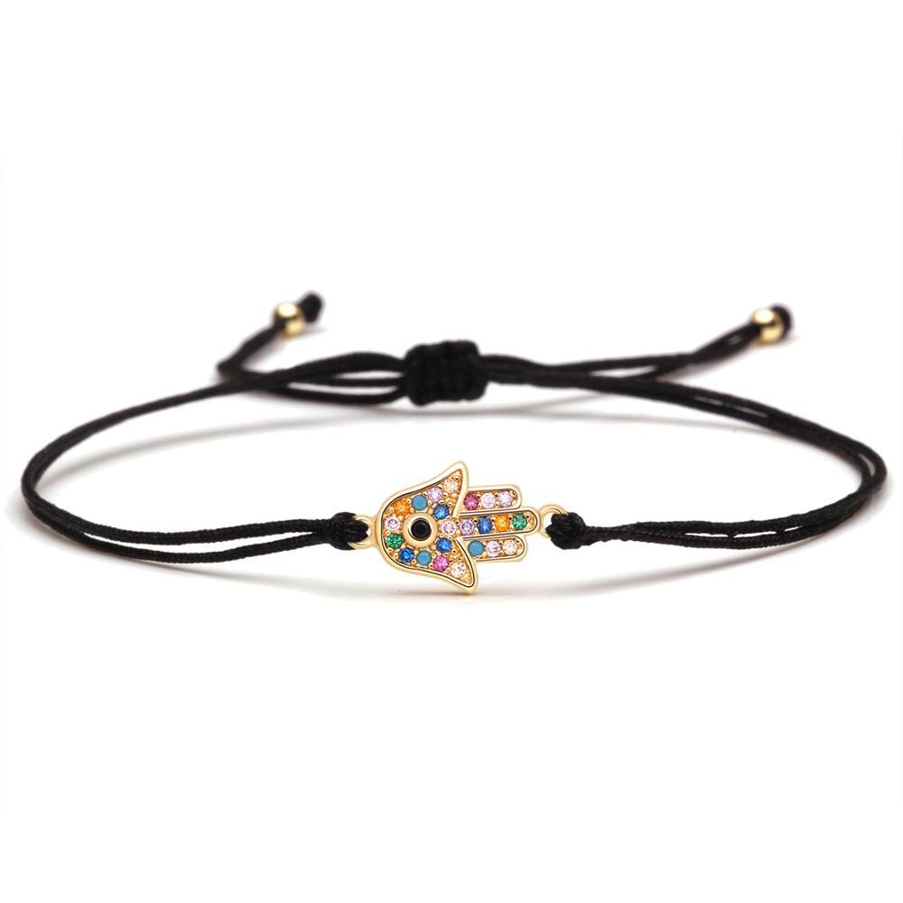 Rainbow Zirconia Fatima Hand Rope Bracelet