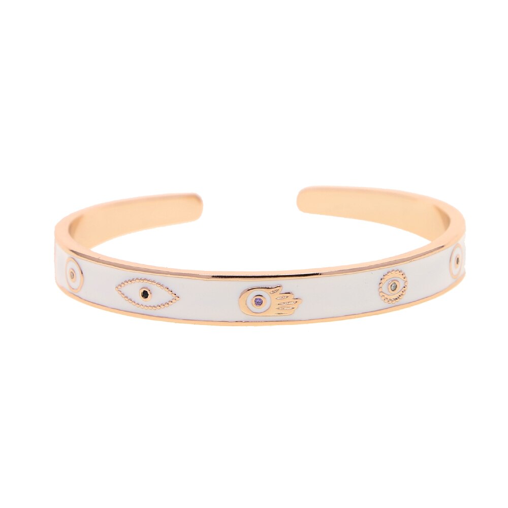 White/Rose Gold Evil Eye Cuff Bangle