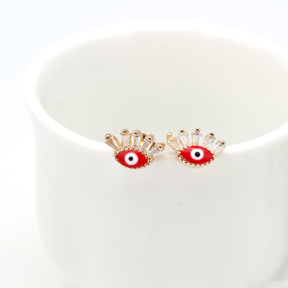 Evil Eye Enamel & Zircon Stud Earrings