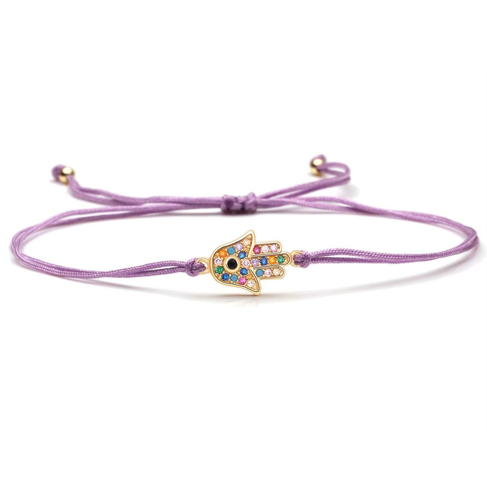 Rainbow Zirconia Fatima Hand Rope Bracelet