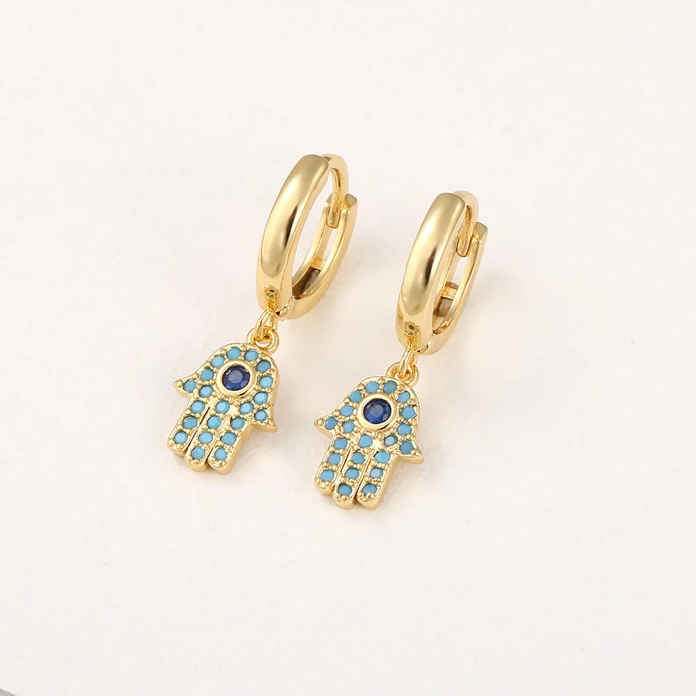 Hamsa Hand Drop Hoop Earrings