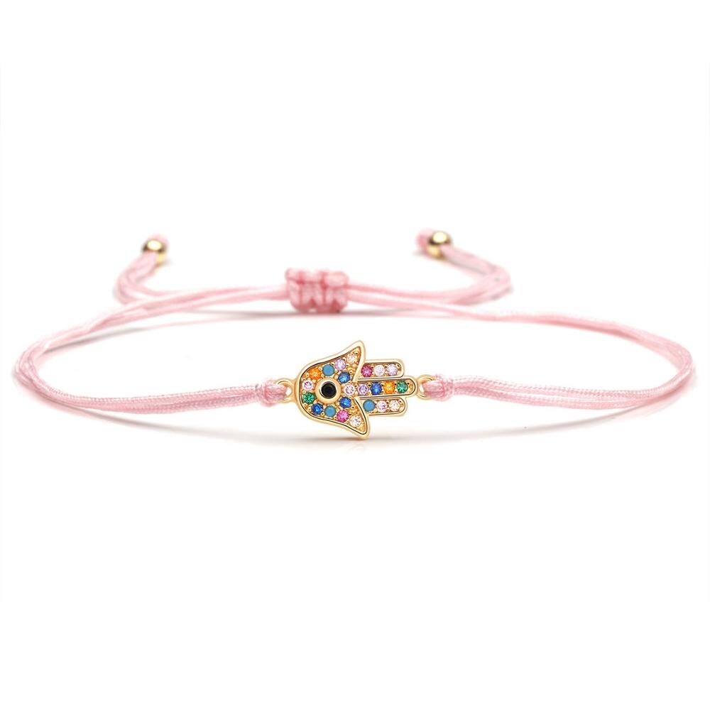 Rainbow Zirconia Fatima Hand Rope Bracelet