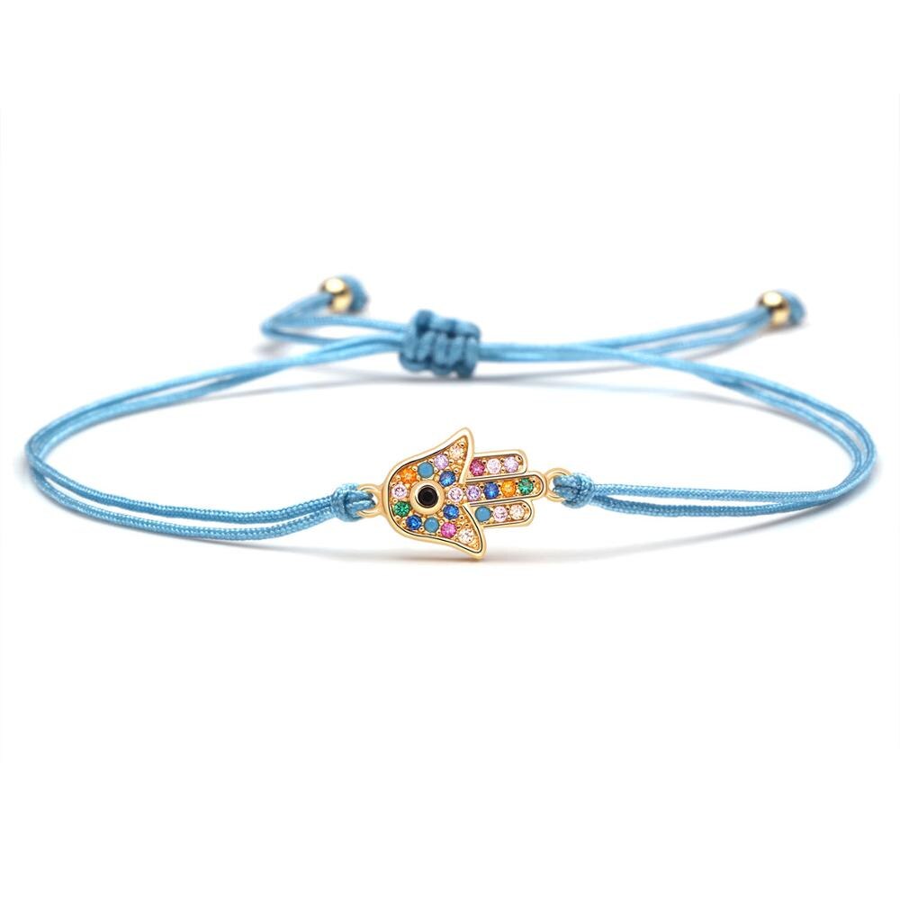 Rainbow Zirconia Fatima Hand Rope Bracelet